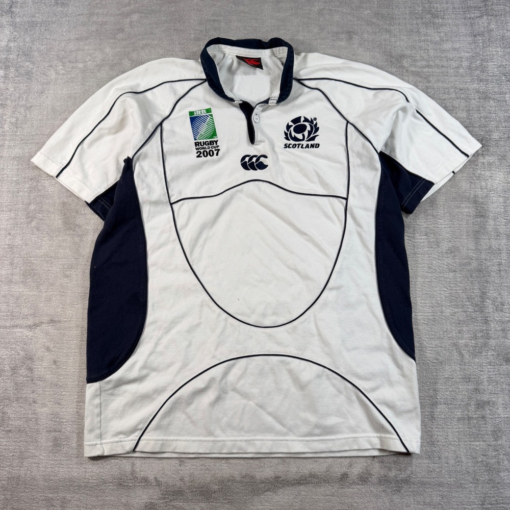 Scotland Jersey Mens Large White Canterbury Rugby World Cup 2007 Navy Polo Shirt